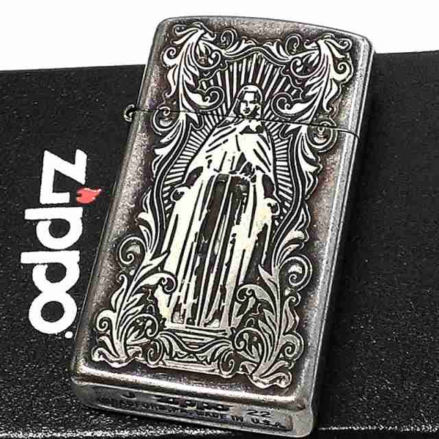 ZIPPO スリム ジッポ ライター アラベスクマリア 逆エッチング 彫刻 銀 