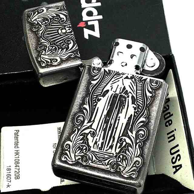 ZIPPO スリム ジッポ ライター アラベスクマリア 逆エッチング 彫刻 銀 