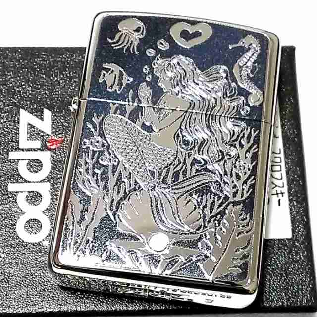 ZIPPO アーマー ジッポ シルバー＆ブルー 鏡面 マーメイド スワロフスキー 可愛い ライター おしゃれ メンズ ギフト