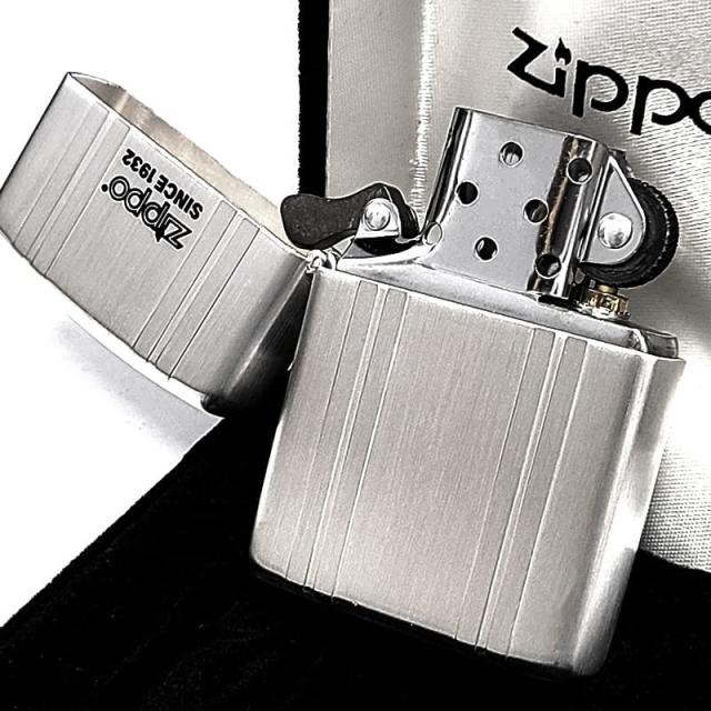 ZIPPO アーマー 限定 ジッポ ダブルストライプ シルバーサテン ライター ロゴ シリアルナンバー入り 両面加工 かっこいい 重厚 シンプル メンズ プレゼント ギフト_3