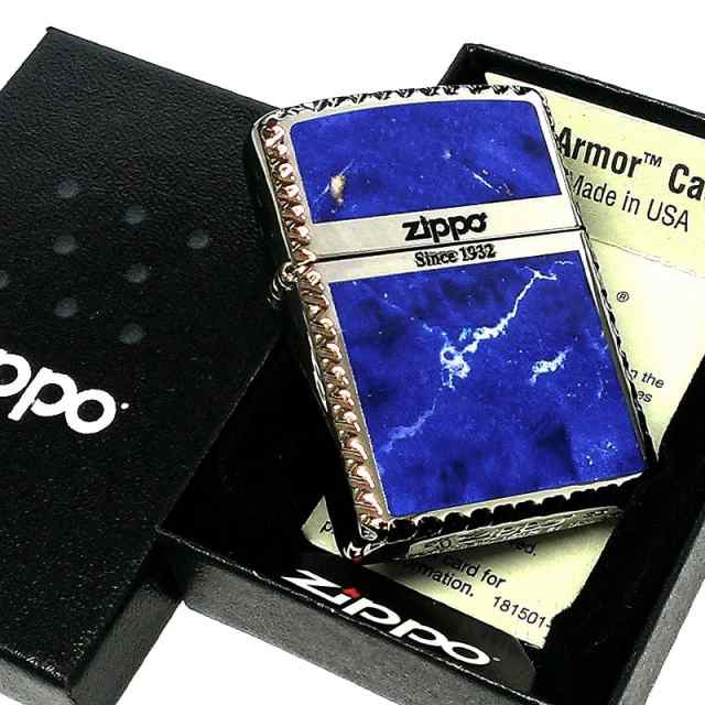 ZIPPO ライター アーマー ジッポ ロゴ クロスカット おしゃれ 両面加工 クロスコーナーカット 青 ブルー マーブル