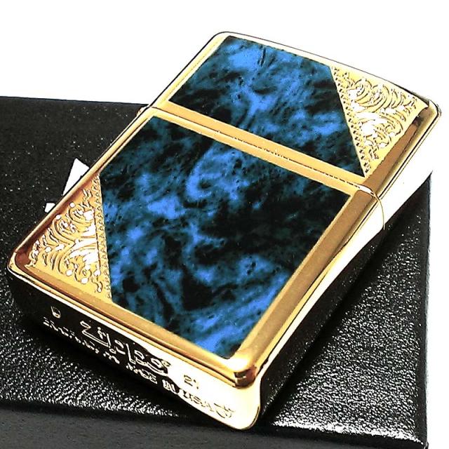 ZIPPO ライター アーマー ベネチアン ジッポ ブルー クラシック アラベスク 両面加工 マーブル柄 金タンク かっこいい メンズ ギフト_4