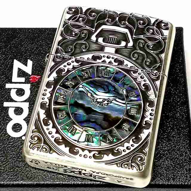 ZIPPO アーマー ジッポ ライター かっこいい シェルウォッチ シルバーイブシ おしゃれ天然貝象嵌 シェルインレイ 両面加工 アンティーク｜au  PAY マーケット