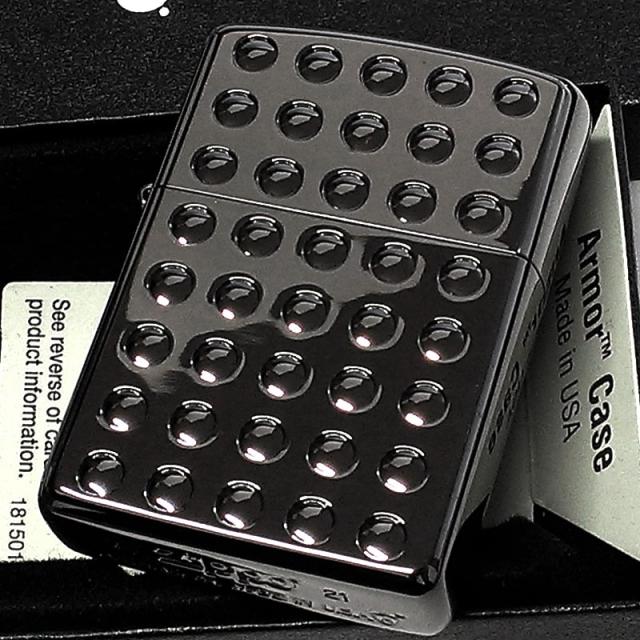 ZIPPO ジッポ アーマー ライター シャインレンズカット 重厚 ブラックニッケル 両面加工 黒 かっこいい おしゃれ メンズ
