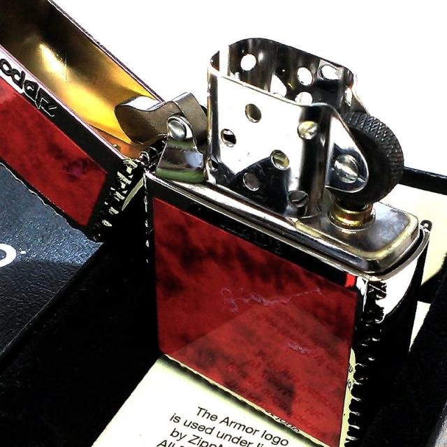 ZIPPO アーマー ジッポ ライター クロスカット ロゴ おしゃれ 両面加工 クロスコーナーカット マーブル 赤 レッド かっこいい_5