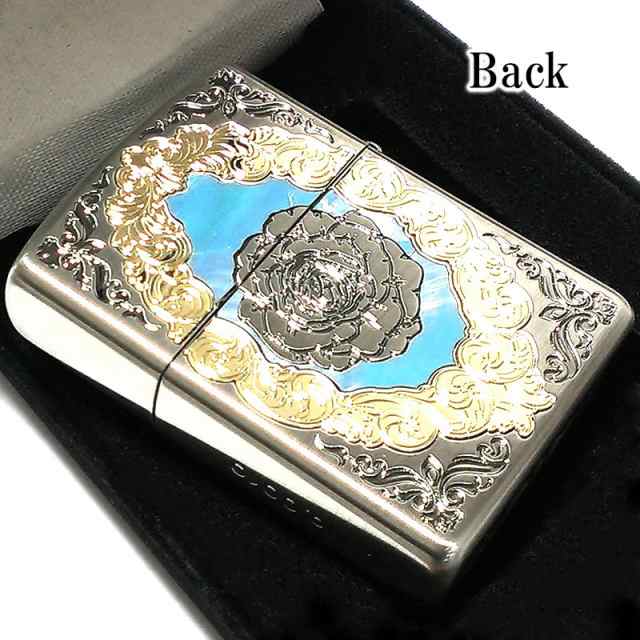 ZIPPO アーマー 限定 バタフライ 貝貼り ジッポ ライター 蝶 薔薇 青