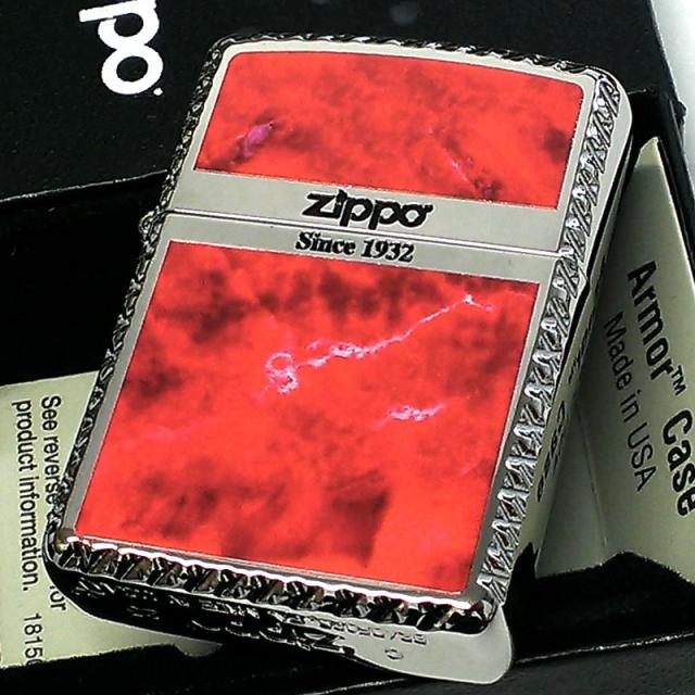 ZIPPO アーマー ジッポ ライター クロスカット ロゴ おしゃれ 両面加工 クロスコーナーカット マーブル 赤 レッド かっこいい_1