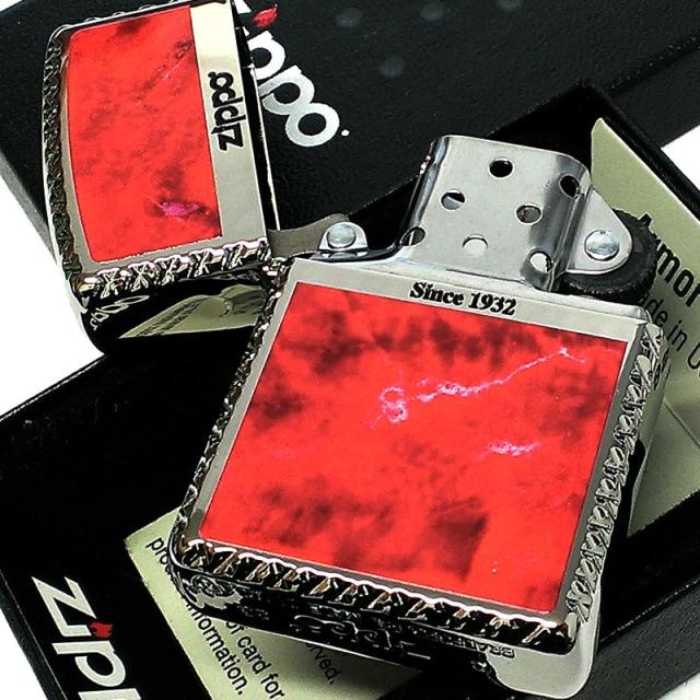ZIPPO アーマー ジッポ ライター クロスカット ロゴ おしゃれ 両面加工 クロスコーナーカット マーブル 赤 レッド かっこいい_4