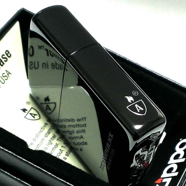 ZIPPO アーマー TITANIUM ブラック ジッポ ライター サイドAロゴ チタンコーティング シンプル 黒 重厚 かっこいい おしゃれ メンズ ギフト プレゼント_1