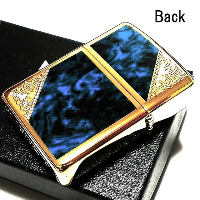 ZIPPO ライター アーマー ベネチアン ジッポ ブルー クラシック アラベスク 両面加工 マーブル柄 金タンク かっこいい メンズ ギフト_2