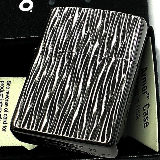 ジッポライター ZIPPO アーマー ブラック シルバー 両面ダイヤカット 陽炎 HeatHaze 重厚 高級 黒銀 かっこいい_1