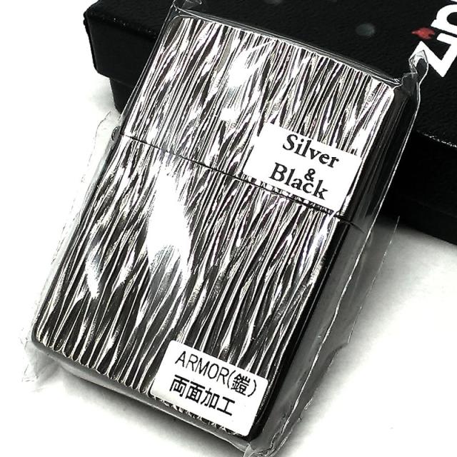 ジッポライター ZIPPO アーマー ブラック シルバー 両面ダイヤカット 陽炎 HeatHaze 重厚 高級 黒銀 かっこいい_6