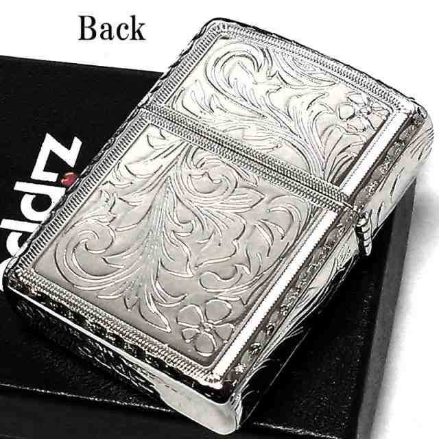 ZIPPO アーマー ５面繊細彫刻 ジッポ ライター 中世模様 アラベスク 鏡面 プラチナシルバー かっこいい リューター加工