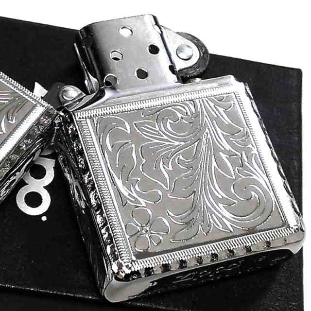 ZIPPO アーマー ５面繊細彫刻 ジッポ ライター 中世模様 アラベスク 鏡面 プラチナシルバー かっこいい リューター加工