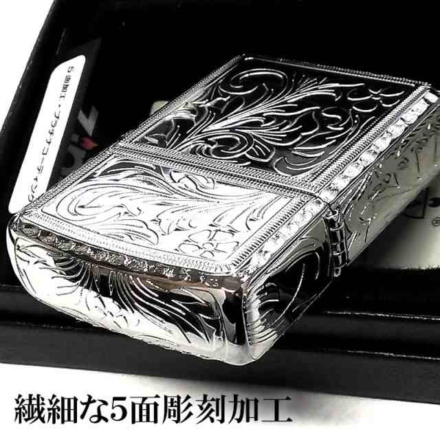 ZIPPO アーマー ５面繊細彫刻 ジッポ ライター 中世模様 アラベスク 鏡面 プラチナシルバー かっこいい リューター加工