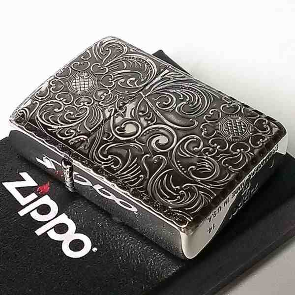 ZIPPO アーマー ジッポ ライター 銀古美 フローラルアラベスク 重厚モデル 両面彫刻加工 シルバー かっこいい メンズ レディース ギフト