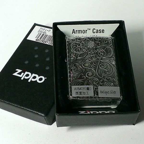 ZIPPO アーマー ジッポ ライター 銀古美 フローラルアラベスク 重厚モデル 両面彫刻加工 シルバー かっこいい メンズ レディース ギフト