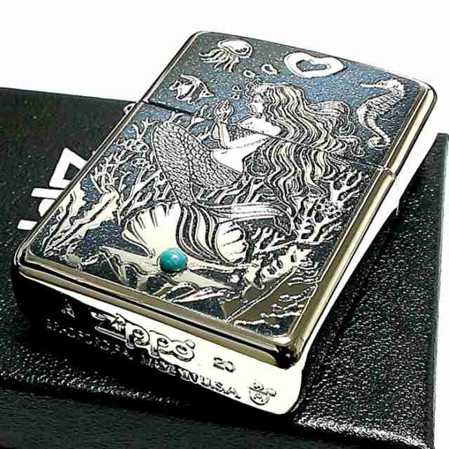 ZIPPO アーマー ジッポ シルバー＆ブルー 鏡面 マーメイド ターコイズ