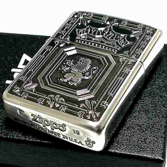 ZIPPO 深彫アーマーライオン 両面加工 王冠 紋章 ジッポ ライター-