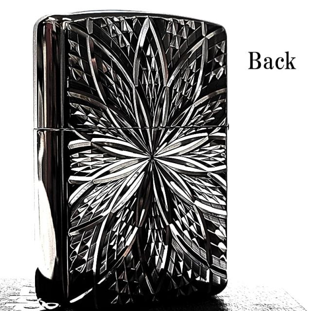 ZIPPO アーマー ジッポ ライター ブラックニッケル ダイヤカット彫刻 ダイヤモンドフラワー 両面加工 黒 重厚 深彫り かっこいい おしゃれ_2