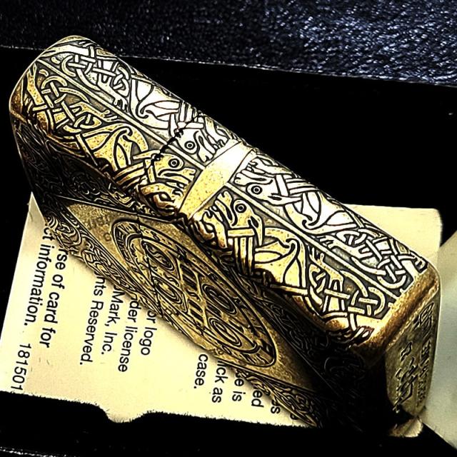 ZIPPO アーマー 十字架 ベネディクトクロス ジッポ ライターかっこいい アンティーク ブラス燻しバレル 4面加工 重厚 ゴールド エッチング彫刻_3