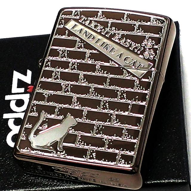 ZIPPO ブロックキャット ジッポ ライター ねこ ブラウン×シルバー 