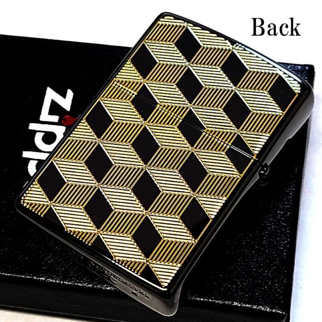 ZIPPO ライター かっこいい ジッポ おしゃれ キューブ 金タンク ゴールド 両面加工 ブラックニッケル 彫刻 金 メンズ ギフト プレゼント_2