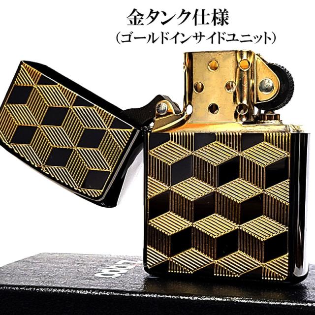 ZIPPO ライター かっこいい ジッポ おしゃれ キューブ 金タンク ゴールド 両面加工 ブラックニッケル 彫刻 金 メンズ ギフト プレゼント_3