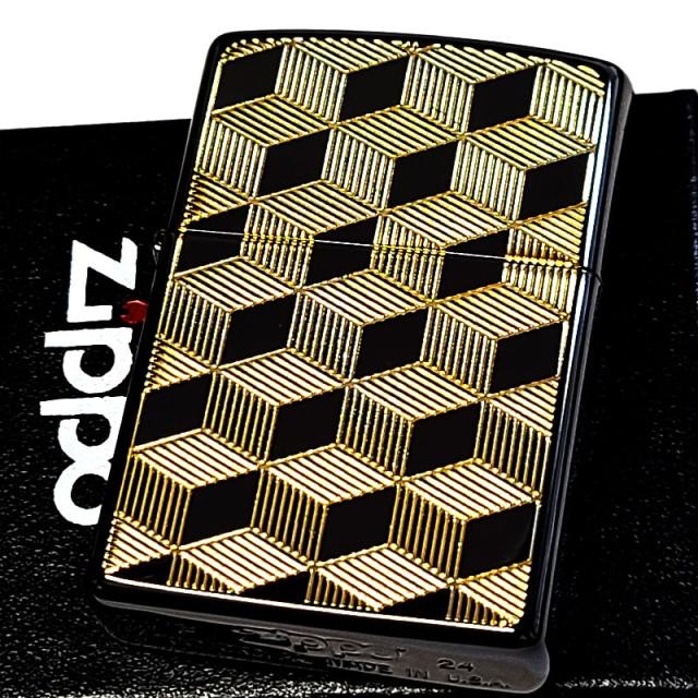 ZIPPO ライター かっこいい ジッポ おしゃれ キューブ 金タンク ゴールド 両面加工 ブラックニッケル 彫刻 金 メンズ ギフト プレゼント_4
