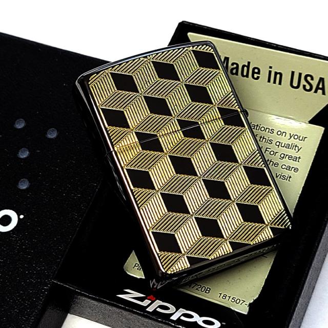 ZIPPO ライター かっこいい ジッポ おしゃれ キューブ 金タンク ゴールド 両面加工 ブラックニッケル 彫刻 金 メンズ ギフト プレゼント_5