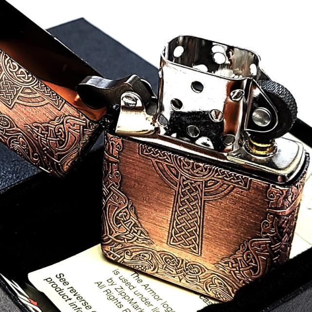 ZIPPO アーマー ケルティッククロス ジッポ カッパー 4面連続加工 銅燻しバレル ケルト十字 おしゃれ 十字架 アンティーク 彫刻 重厚 かっこいい メンズ ギフト プレゼント_3