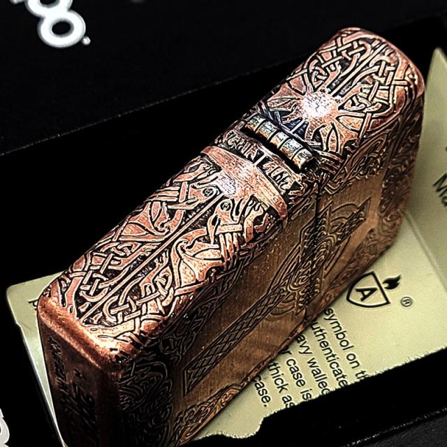 ZIPPO アーマー ケルティッククロス ジッポ カッパー 4面連続加工 銅燻しバレル ケルト十字 おしゃれ 十字架 アンティーク 彫刻 重厚 かっこいい メンズ ギフト プレゼント_5