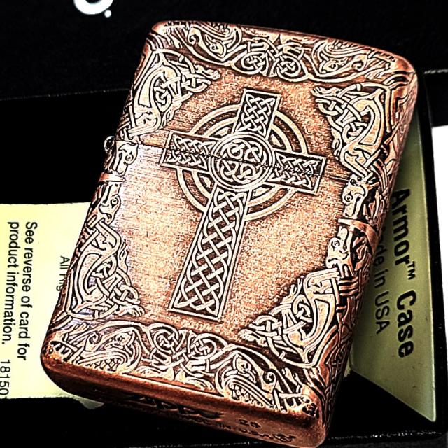 ZIPPO アーマー ケルティッククロス ジッポ カッパー 4面連続加工 銅燻しバレル ケルト十字 おしゃれ 十字架 アンティーク 彫刻 重厚 かっこいい メンズ ギフト プレゼント_6