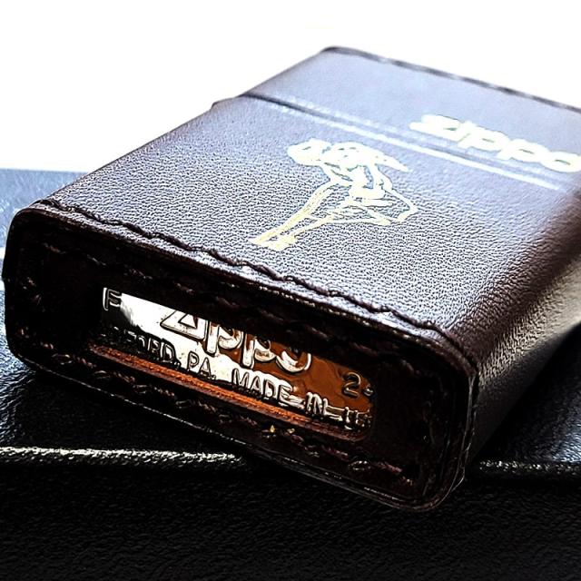 ZIPPO ライター 本革巻き ウィンディ ジッポ ダークブラウン おしゃれ レトロ 茶 WINDY 金箔押し かわいい アメリカン レディース メンズ プレゼント ギフト_4