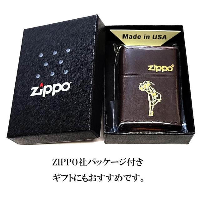 ZIPPO ライター 本革巻き ウィンディ ジッポ ダークブラウン おしゃれ レトロ 茶 WINDY 金箔押し かわいい アメリカン レディース メンズ プレゼント ギフト_5