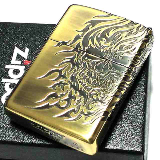 ZIPPO ライター スカル 3面連続彫刻加工 ジッポ ドクロ アンティーク