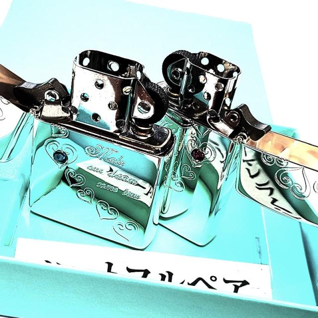 ZIPPO ライター ペア セット ハートフル ジッポ スリム ラインストーン 可愛い シルバー 鏡面仕上げ おしゃれ 記念日 お揃い 女性_3
