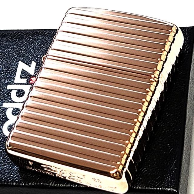 ZIPPO ライター アーマー おしゃれ ホリゾンタル ストライプ ジッポ 4面連続加工 ピンクゴールド シンプル 重厚 彫刻 レディース メンズ