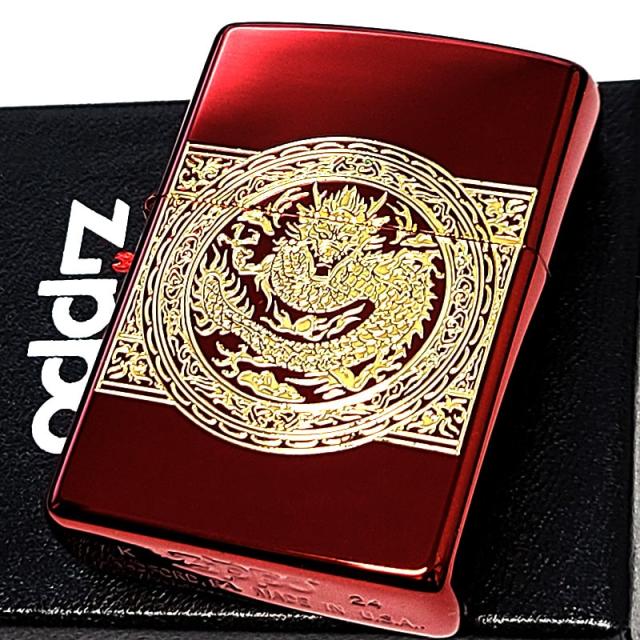 ZIPPO ライター キングドラゴン イオンレッド＆ゴールド ジッポ 彫刻 おしゃれ 龍 赤 和柄 竜 金差し かっこいい メンズ プレゼント ギフト