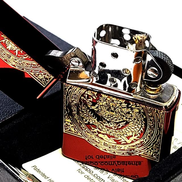 ZIPPO ライター キングドラゴン イオンレッド＆ゴールド ジッポ 彫刻 おしゃれ 龍 赤 和柄 竜 金差し かっこいい メンズ プレゼント ギフト_2
