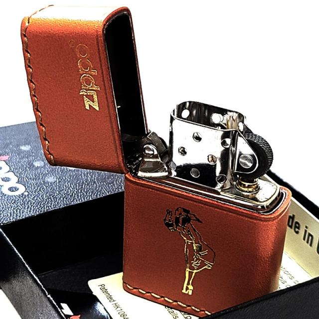 ZIPPO ライター ウィンディ ジッポ 本革巻き おしゃれ レトロ キャメル WINDY 金箔押し かわいい ブラウン アメリカン レディース メンズ プレゼント ギフト_2
