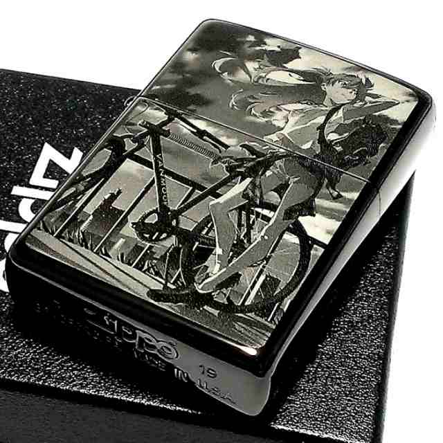 ZIPPO エヴァンゲリオン アスカ/自転車 ジッポ ライター 限定 シリアル入り ブラックチタンコート かっこいい 黒 レーザー彫刻