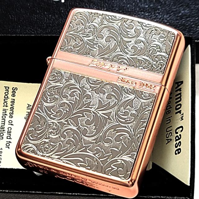 ZIPPO ライター アーマー 唐草＆ストライプ マットピンク＆シルバー お洒落 アラベスク 両面柄違い加工 マット加工 かっこいい ジッポー 綺麗 メンズ レディース ギフト プレゼント_8