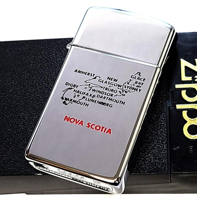 ZIPPO スリム カナダ製 一点物 1991年製 ノバスコシア州 地図 廃盤 レア ジッポ ライター 鏡面ポリッシュ オンタリオ製 珍しい 絶版 未使用品 ビンテージ かっこいい シルバー ヴィンテージ おしゃれ メンズ プレゼント ギフト