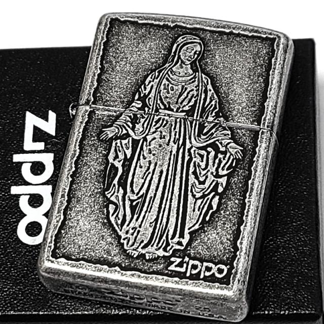 ZIPPO ライター マリア ジッポ アンティーク シルバー 彫刻 銀燻し バレル仕上げ Maria 古美加工 お守り かっこいい 聖母マリア様 おしゃれ 渋い メンズ レディース ギフト プレゼント_4