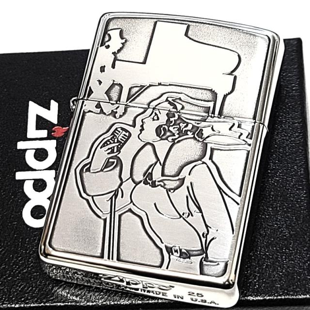 ZIPPO ライター ウインディ ドランク MUSICセッション ジッポ おしゃれ ウィンディガール ドランカー 銀燻し ユニーク Windy 彫刻 シルバー 可愛い レディース メンズ ギフト プレゼント