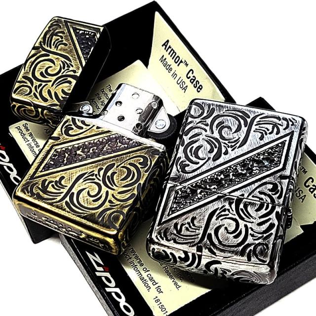 ZIPPO ライター ペアセット アーマー 限定50個生産 ヴェネチアンライン アンティーク シルバー ゴールド シリアルナンバー入り 燻し仕上げ 彫刻 ユーズド加工 重厚 かっこいい おしゃれ 高級 お揃い 色違い メンズ レディース ギフト プレゼント_1