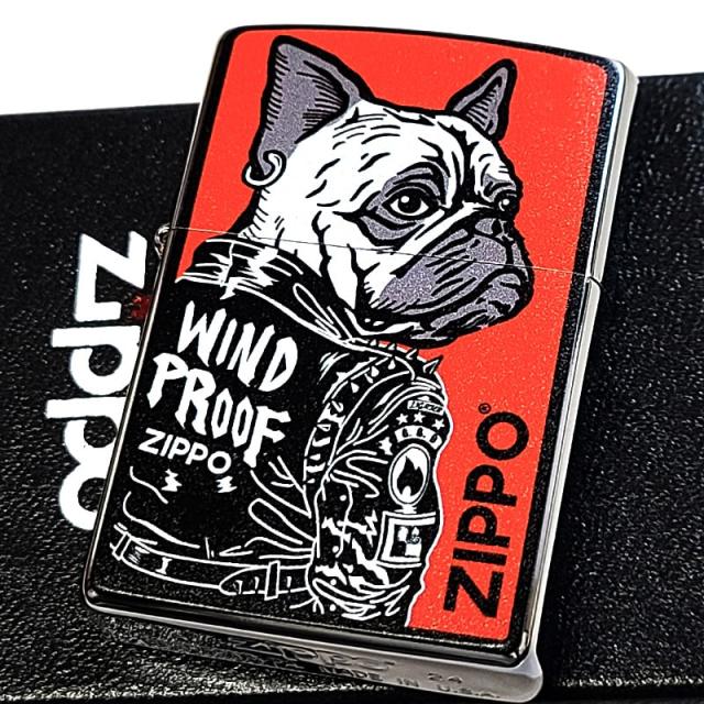 ZIPPO ライター ワイルドドッグ レッド＆シルバー かっこいい 犬 ジッポ ロゴ 赤 ブルドッグ おしゃれ アニマル いぬ メンズ 渋い ギフト プレゼント