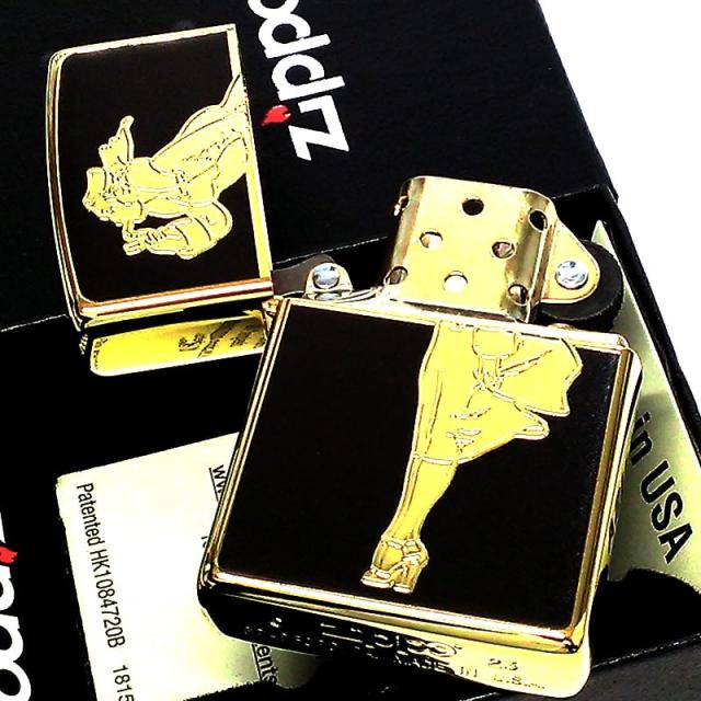 ZIPPO ライター ゴールド ブラック ウィンディガール ジッポ Windy G Series シンプル 金 黒 かわいい おしゃれ レトロ 両面加工 レディース_3