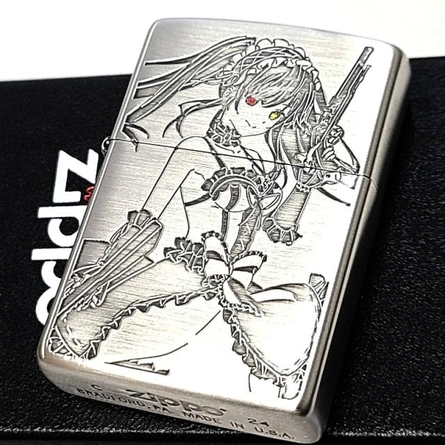 ZIPPO アニメ デート・ア・ライブV 時崎狂三 ジッポ ライター 両面加工 キャラクター 可愛い シルバーサテン 彫刻 おしゃれ 銀 メンズ レディース